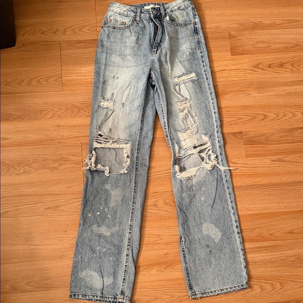 PacSun Light Blue Distressed Straight Leg Jeans